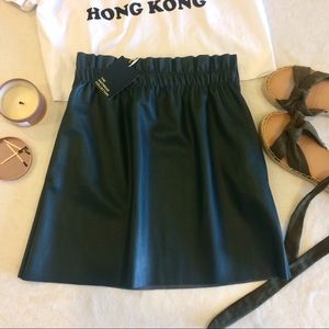 NWT Zara Knit faux leather paper bag black skirt